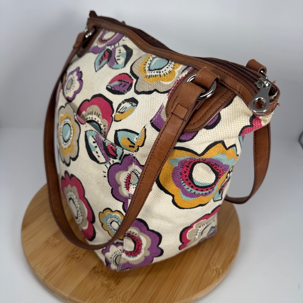 Relic Floral‎ Canvas Shoulder Bag Brown Faux Leather Trim RLH4429 Multicolor - Picture 3 of 13